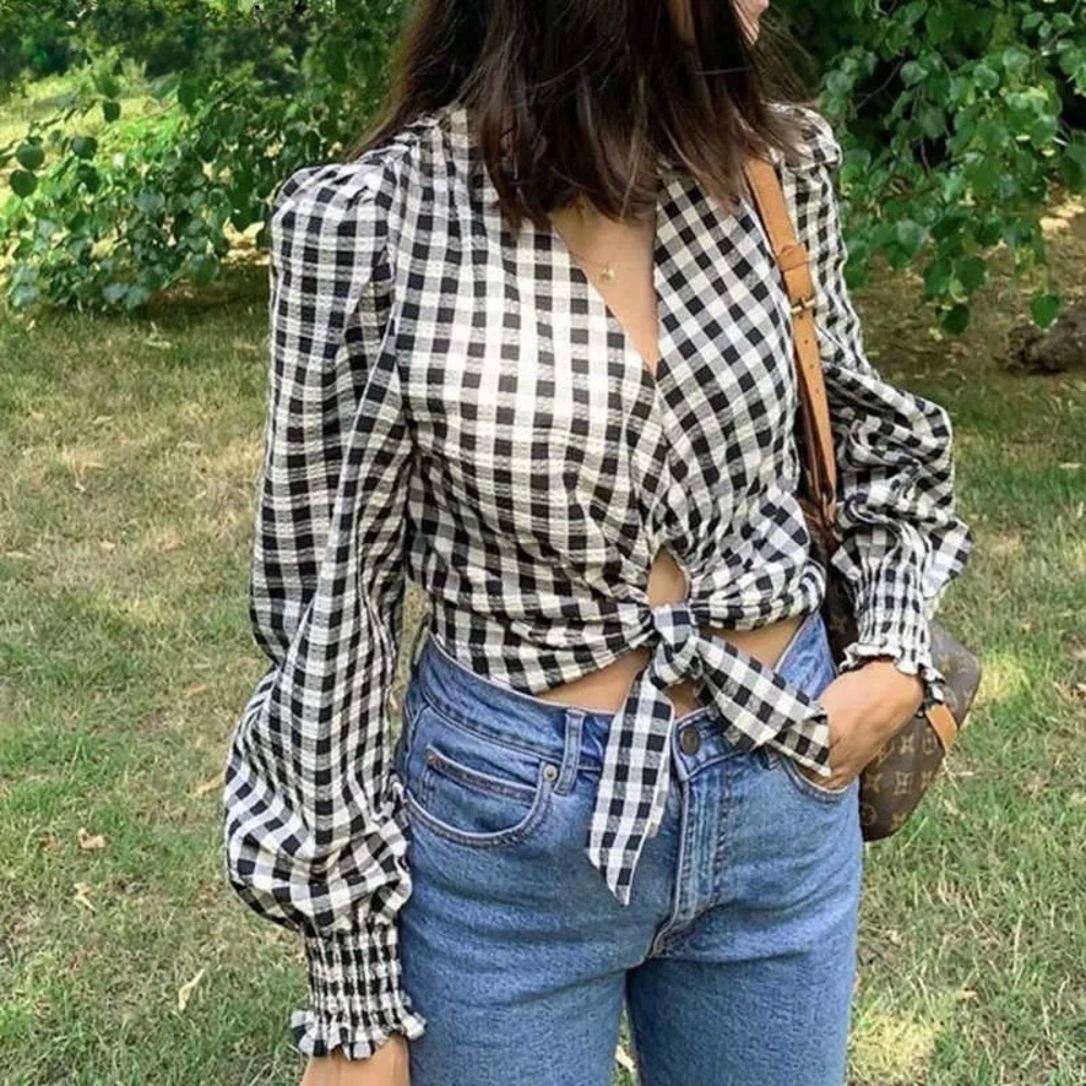 Zara Monochrome Checkered Blouse